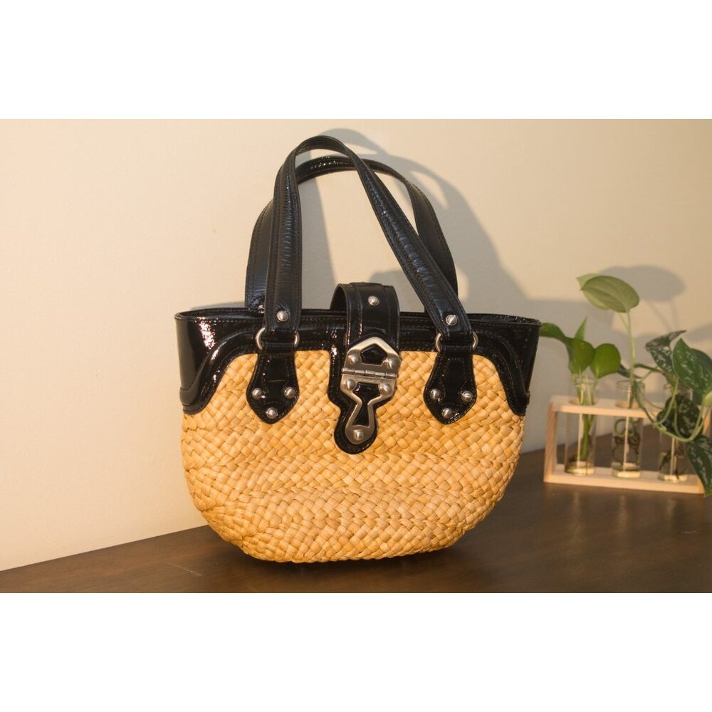 Michael Kors Straw and Black Leather Shoulder Bag - Picture 3 of 10